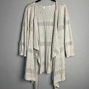Cato‎ Woman Open Knit Draped Duster Cardigan Lightweight Metallic Silver 18/20W